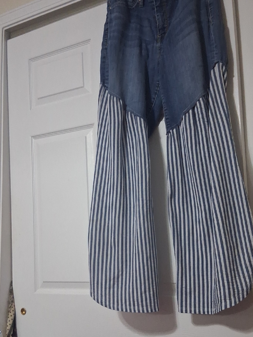 SEVEN7  One Of A Kind Embellished Striped Wide Leg Flare Jeans - Blue